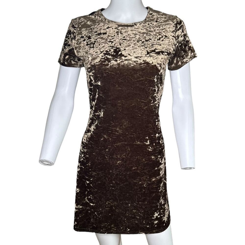 90’s Y2K Byer Too! California Short Sleeve brown velvet mini dress small​​​​​​​​